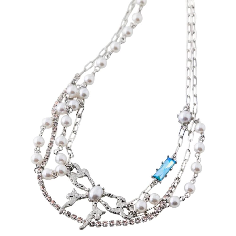 Urban Outfitters Molten Bow & Pearl Layered Necklace Coquette Delicate Feminine